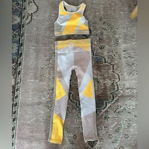 Nike Yellow and Grey Leggings and Sports Bra Set